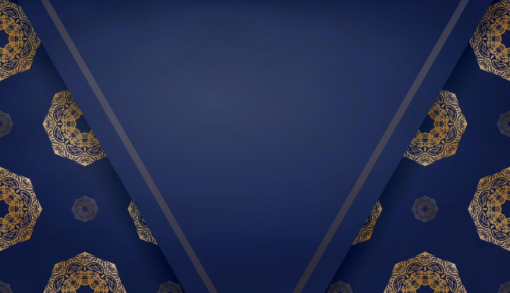 Dark blue banner with abstract gold ornament and space for your logo or text vector