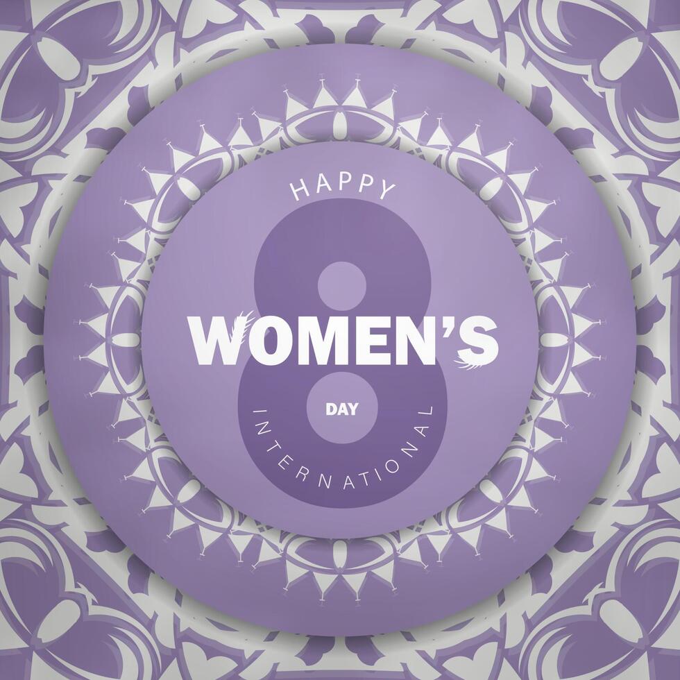 Brochure template march 8 international womens day purple color with winter white pattern vector