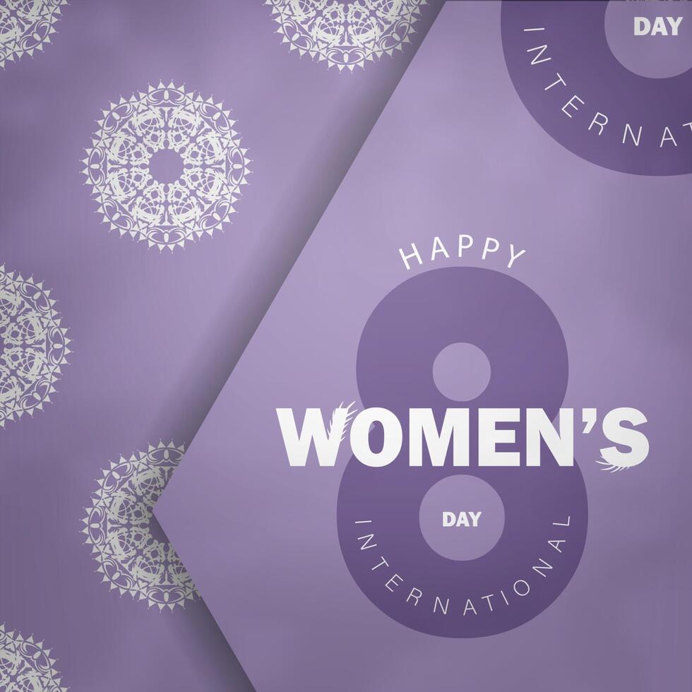 Brochure template march 8 international womens day purple color with vintage white pattern vector