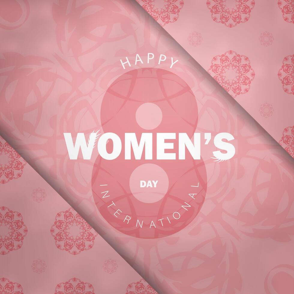 8 March pink card with abstract pattern vector