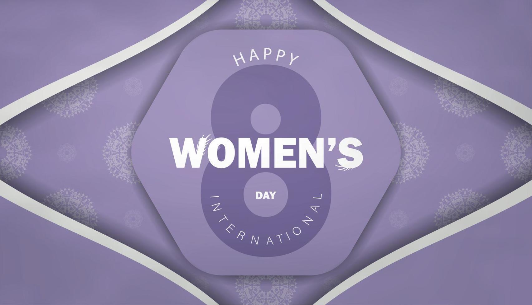 International womens day purple color flyer template with vintage white ornament vector