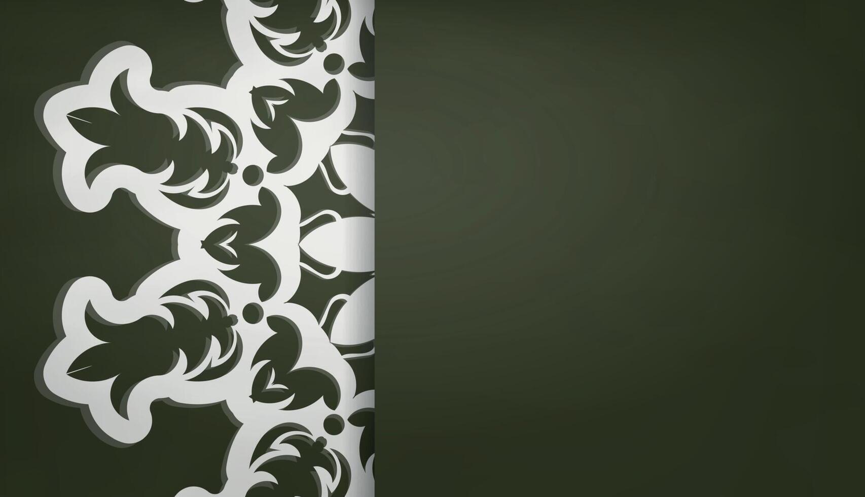 Dark green banner with mandala white ornament and a place under the logo vector