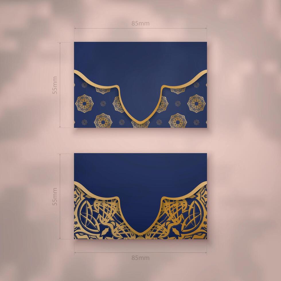 Presentable business card in dark blue with vintage gold pattern for your business. vector