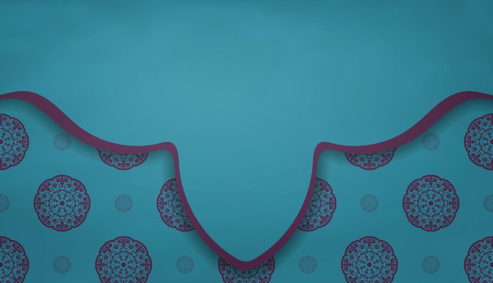 estandarte de color turquesa con adorno púrpura mandala para el diseño bajo el texto vector