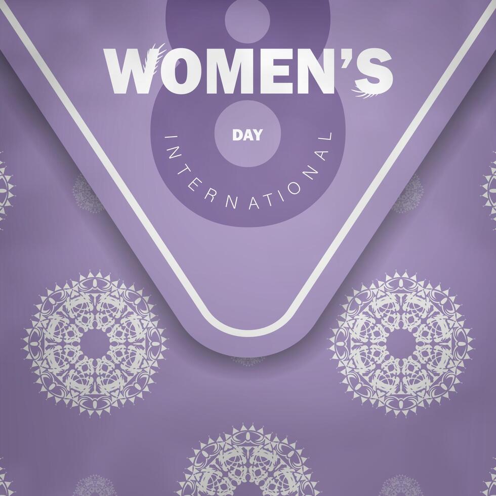 Brochure template international womens day purple color with luxury white pattern vector