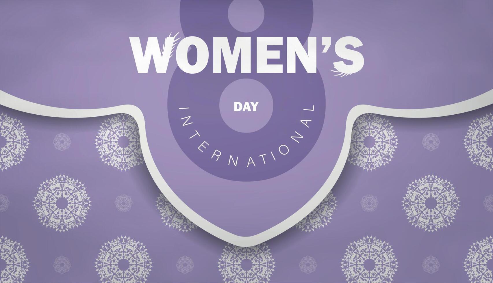 Template Greeting card 8 March purple color with winter white pattern vector