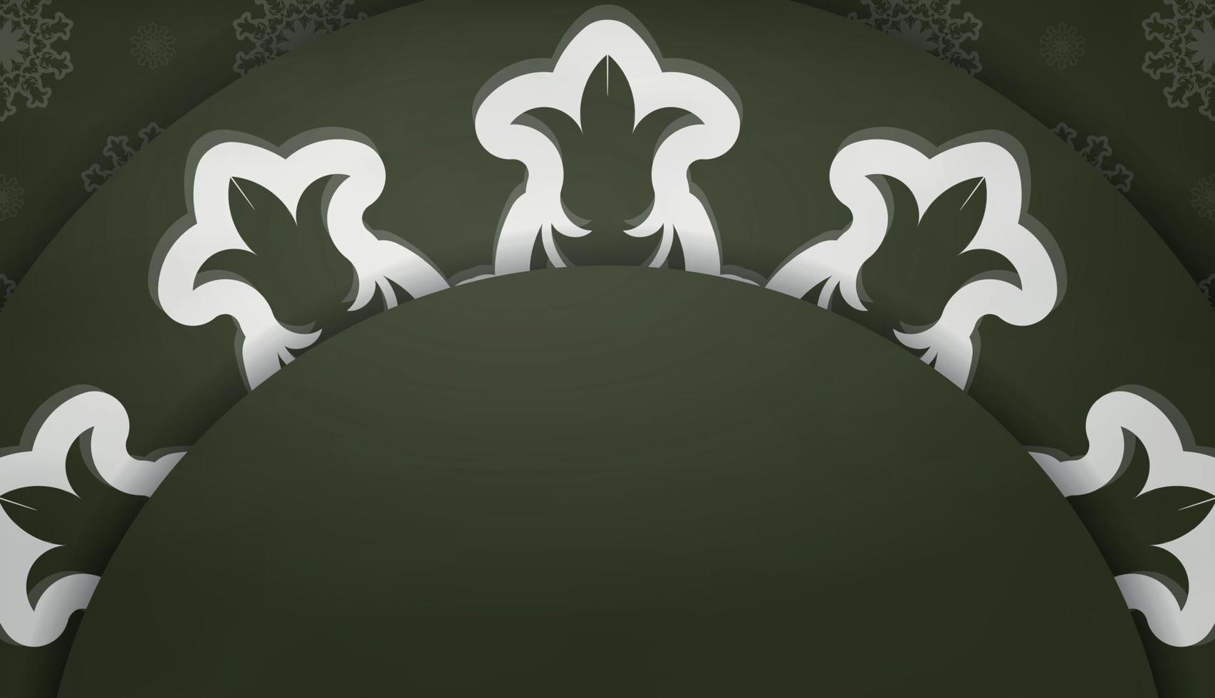 banner verde oscuro con patrón de mandala blanco y un lugar para su logotipo vector