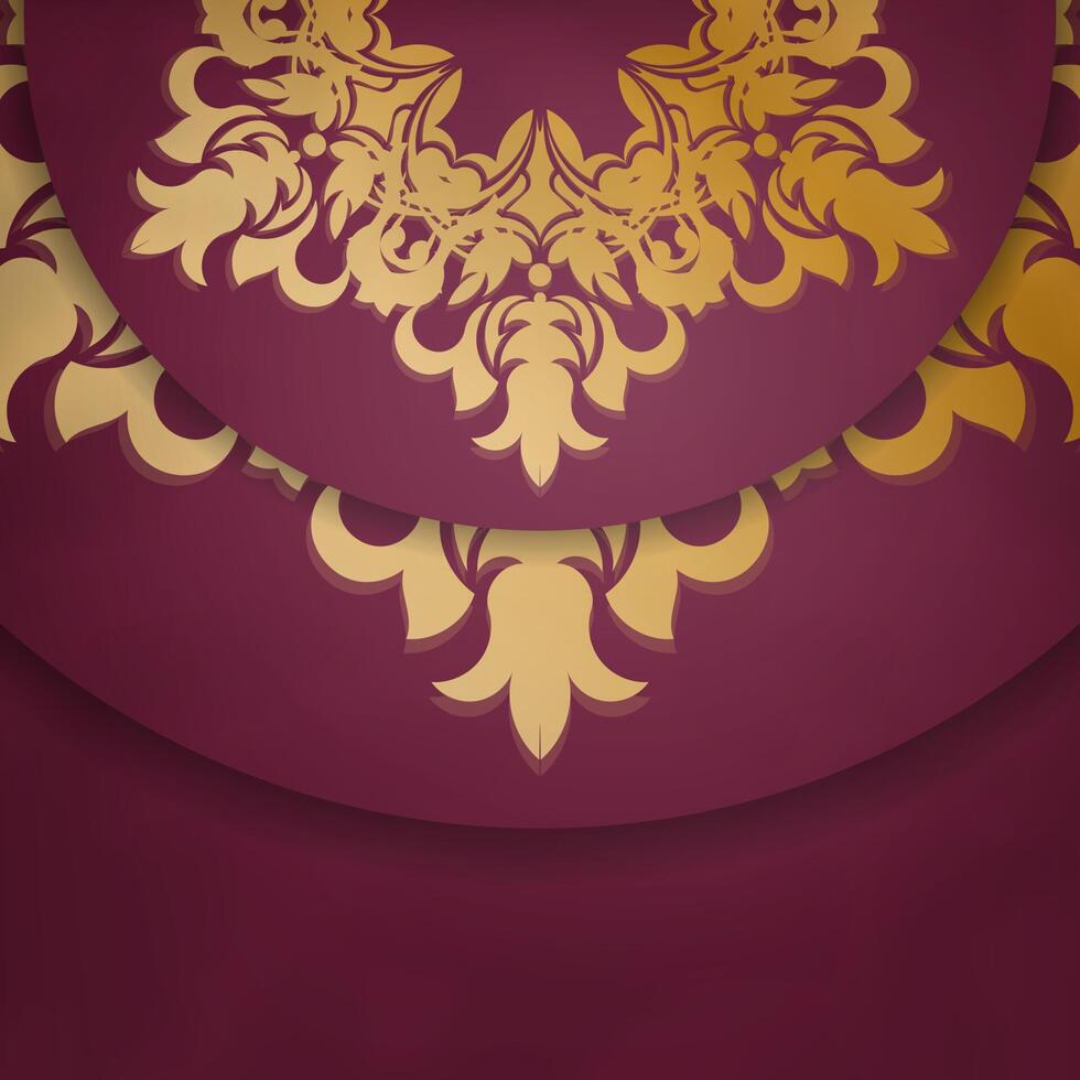Brochure in burgundy color with gold mandala ornaments prepared for typography. vector