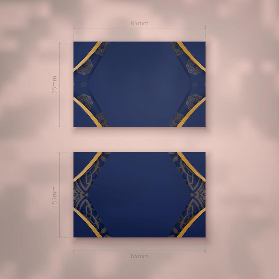 tarjeta de presentación azul oscuro presentable con patrón dorado vintage para su marca. vector