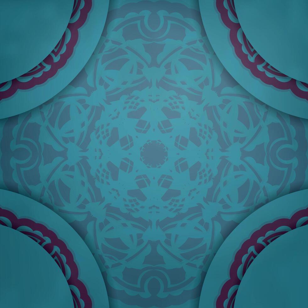 The postcard is turquoise with an antique purple pattern and is ready for printing. vector