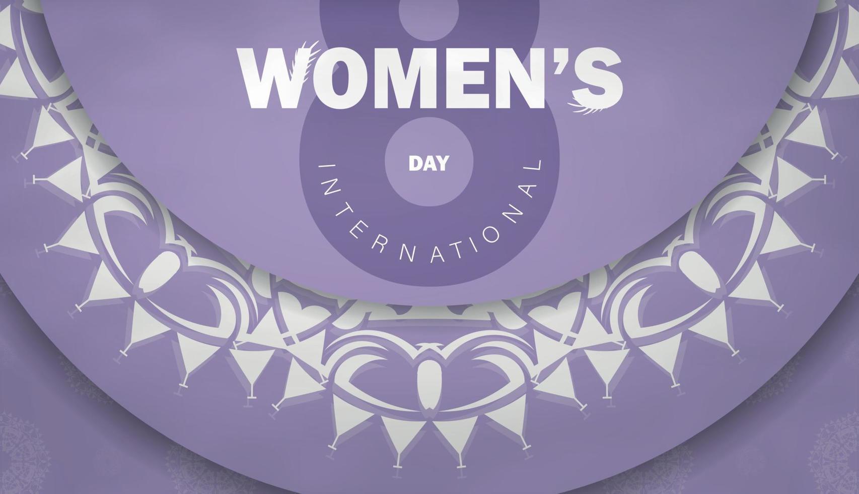 8 march flyer template international womens day purple color with winter white ornament vector