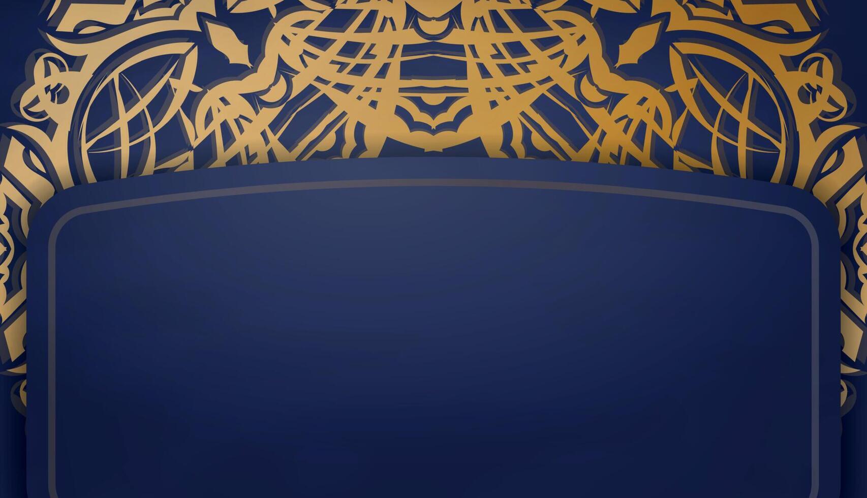Baner in dark blue with a mandala with gold ornaments and a place for your logo or text vector
