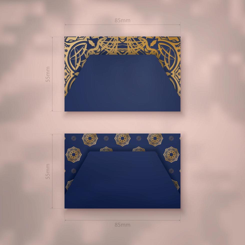 Presentable business card in dark blue with abstract gold pattern for your contacts. vector