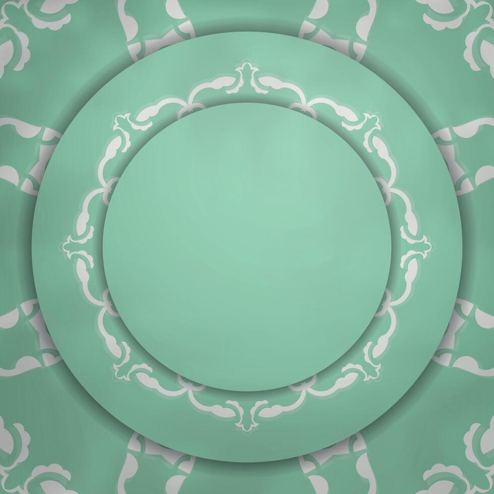 Postcard mint color with mandala white pattern prepared for printing. vector