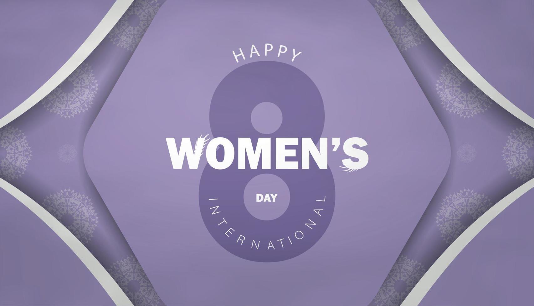 International womens day purple color flyer template with vintage white ornament vector