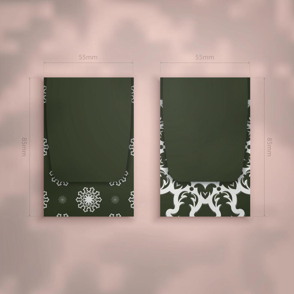 Dark green business card with Indian white pattern for your contacts. vector
