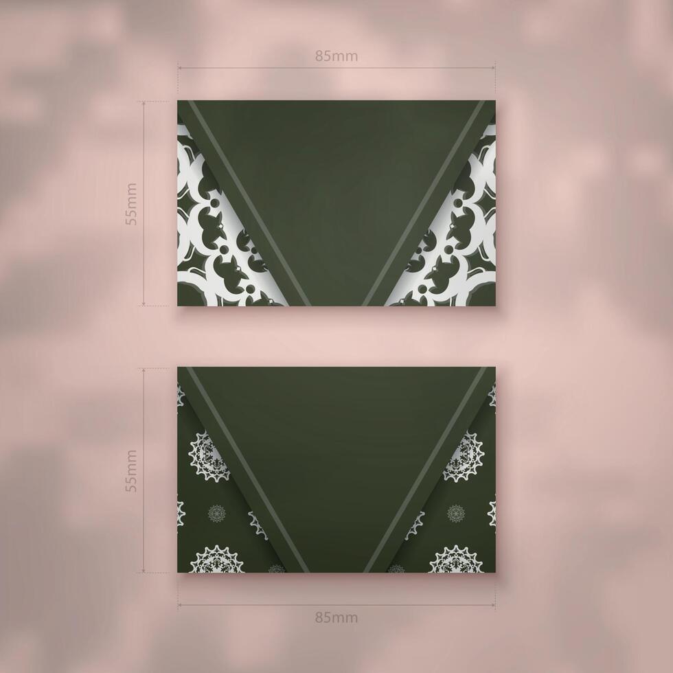 Dark green business card with white mandala pattern for your brand. vector