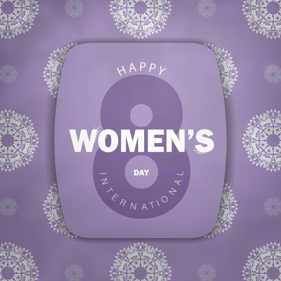 Brochure template international womens day purple color with luxury white ornaments vector