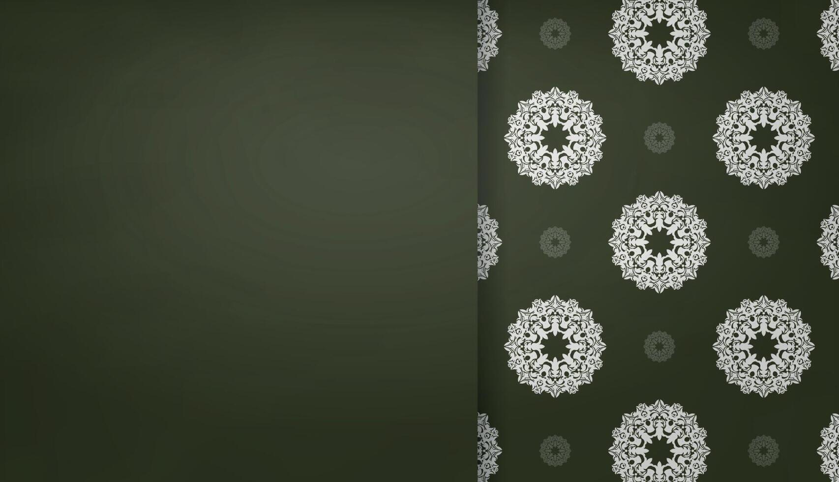 Dark green banner with abstract white ornament and place for logo or text vector