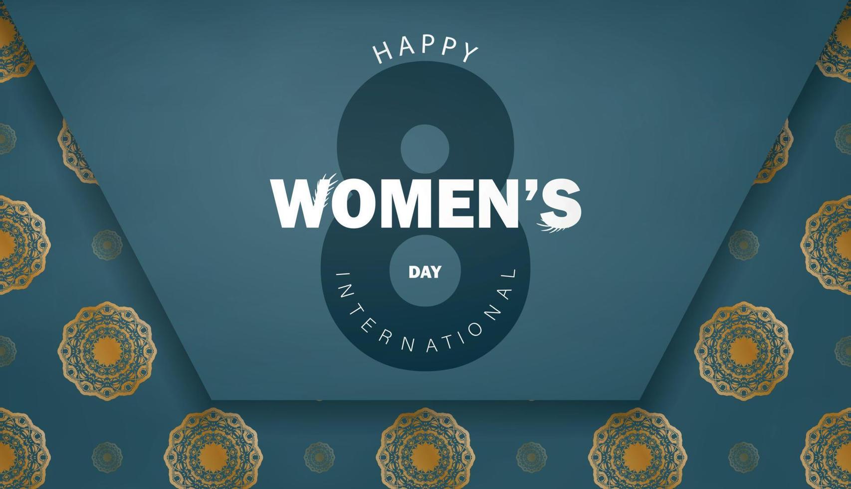 Brochure 8 march international women's day in blue with winter gold ornament vector