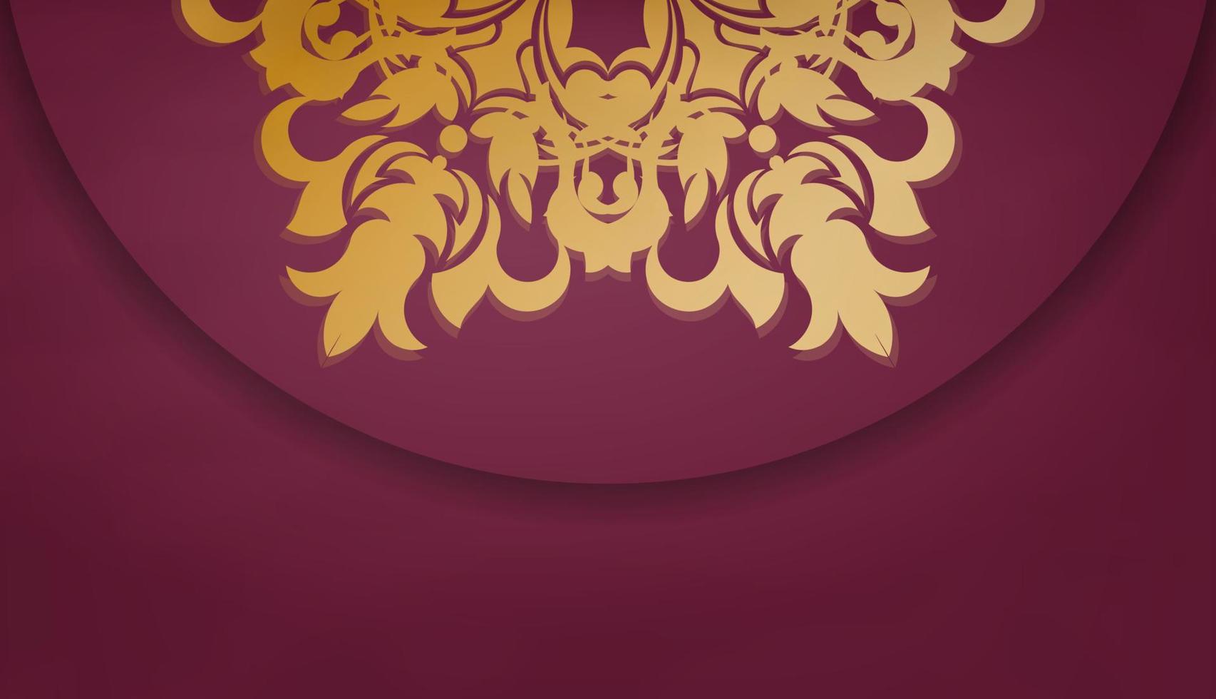 Burgundy banner with a gold mandala pattern and a place for your logo or text vector