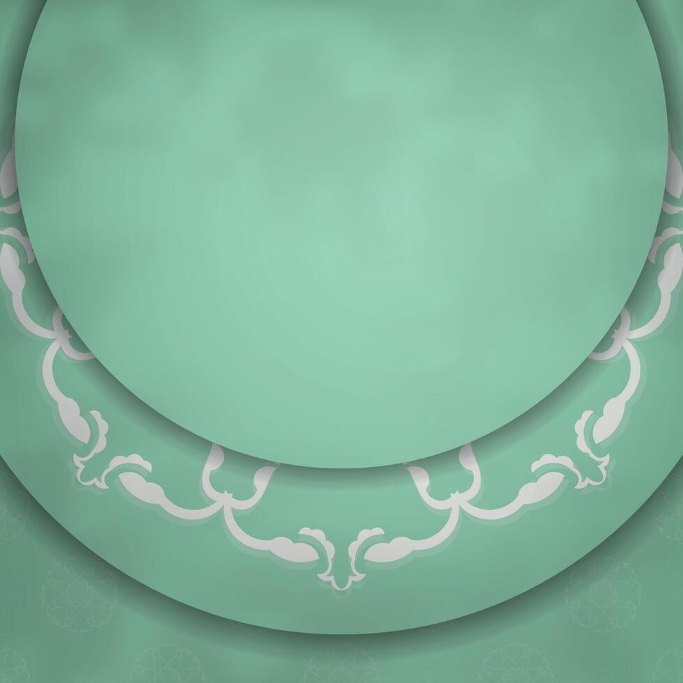 Postcard mint color with old white ornament for your congratulations. vector