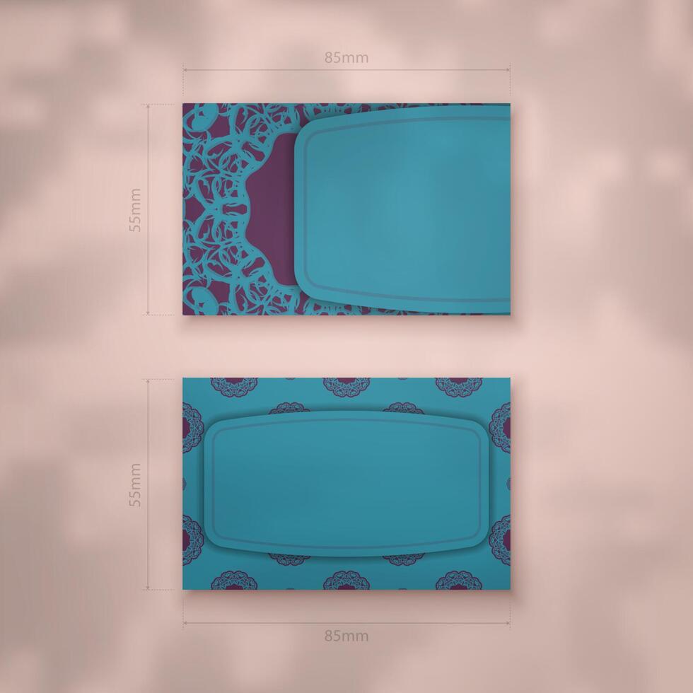 Business card in green with vintage purple ornaments for your personality. vector