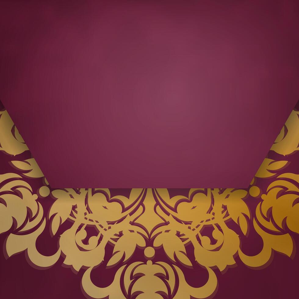 Brochure in burgundy color with abstract gold ornaments prepared for typography. vector