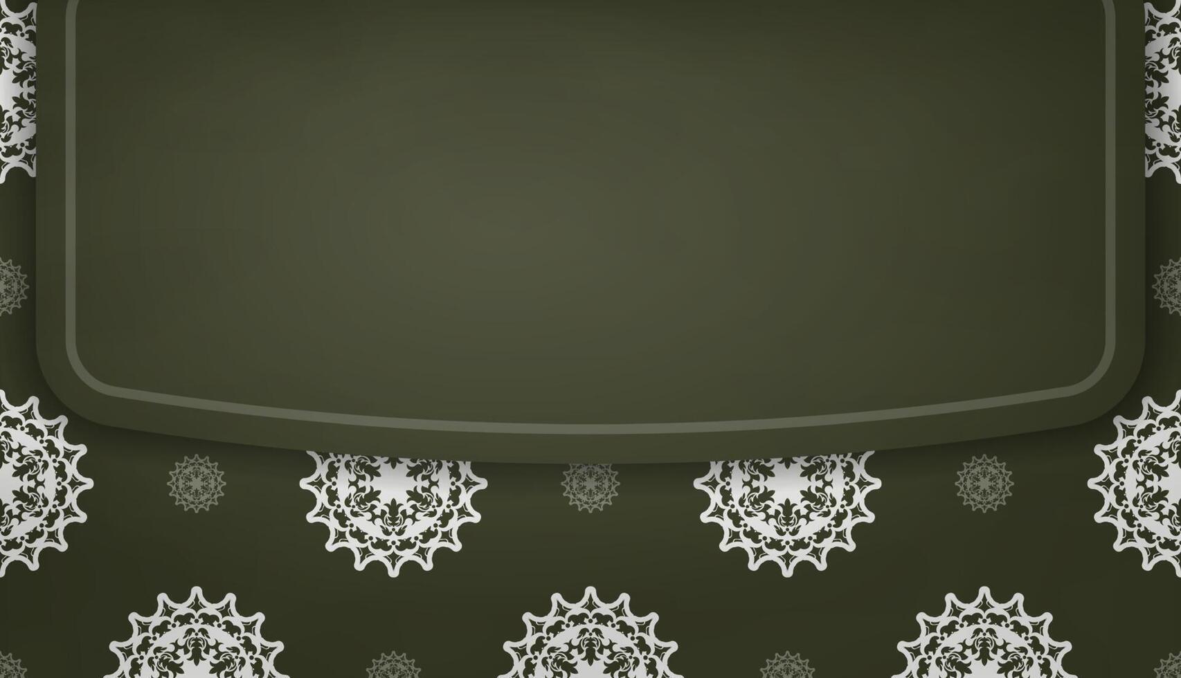 Baner of dark green color with mandala white pattern for design under your text vector