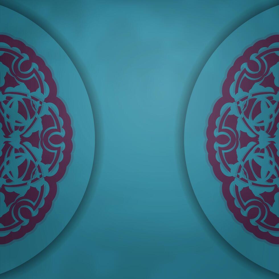 Turquoise postcard with mandala purple ornament for your congratulations. vector