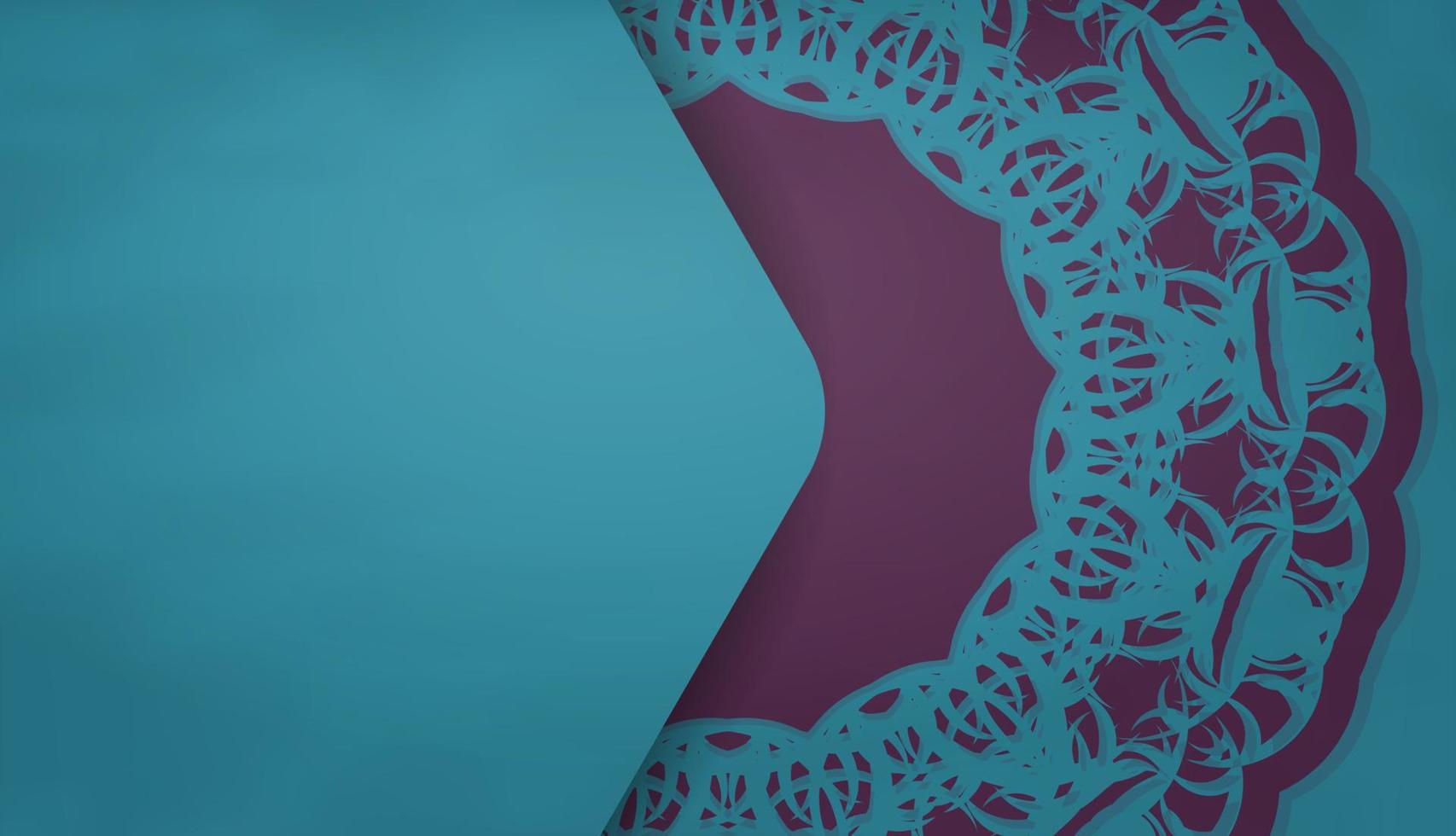 plantilla de banner de color turquesa con patrón púrpura griego para diseño de logotipo o texto vector