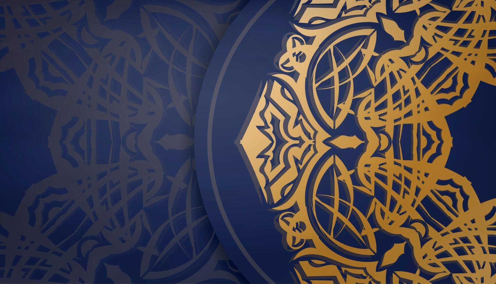 Background of dark blue color with mandala gold pattern for design under your text vector