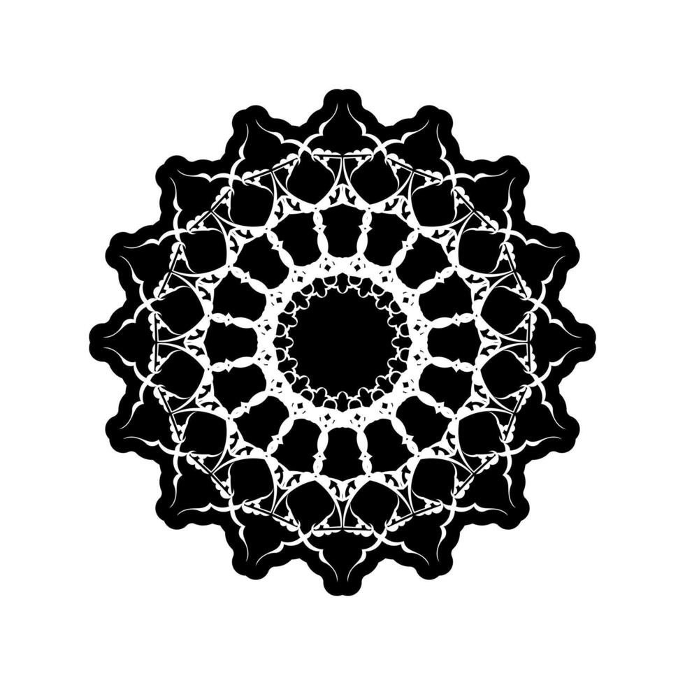 vector mandala blanco y negro aislado en blanco. elemento decorativo circular dibujado a mano vectorial.