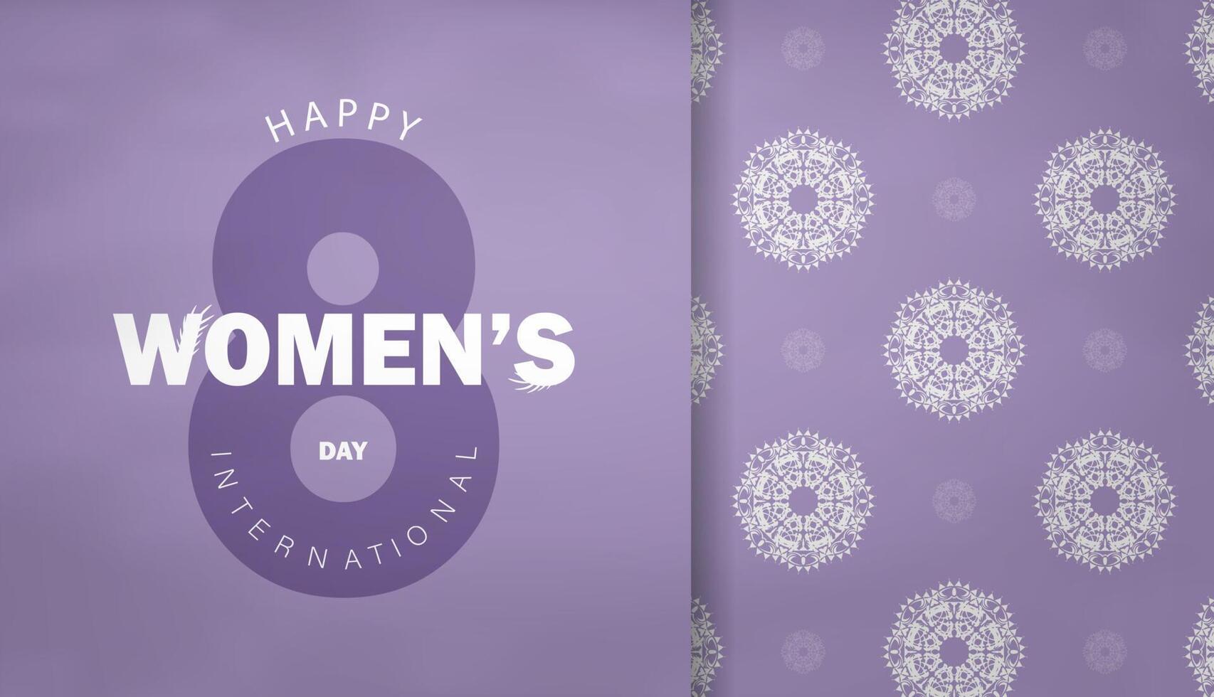 8 March purple color flyer template with luxury white pattern vector