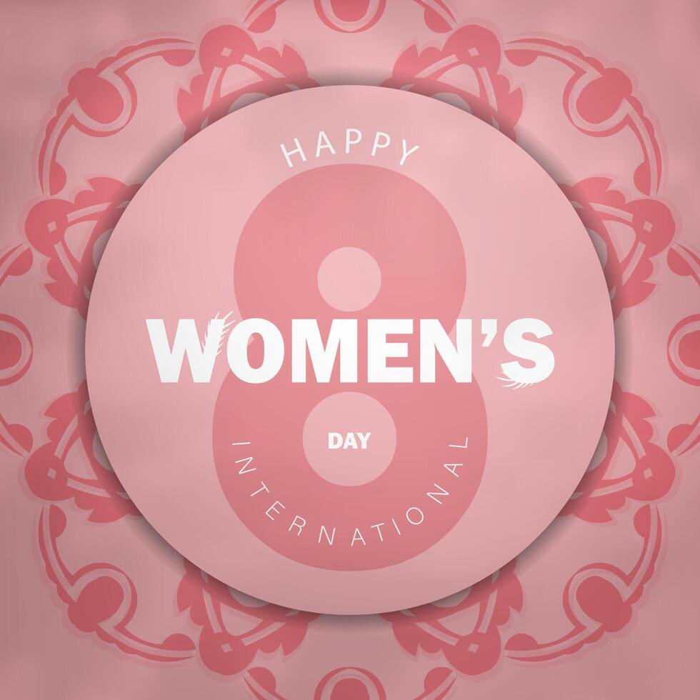 Postcard March 8 pink with winter ornament vector