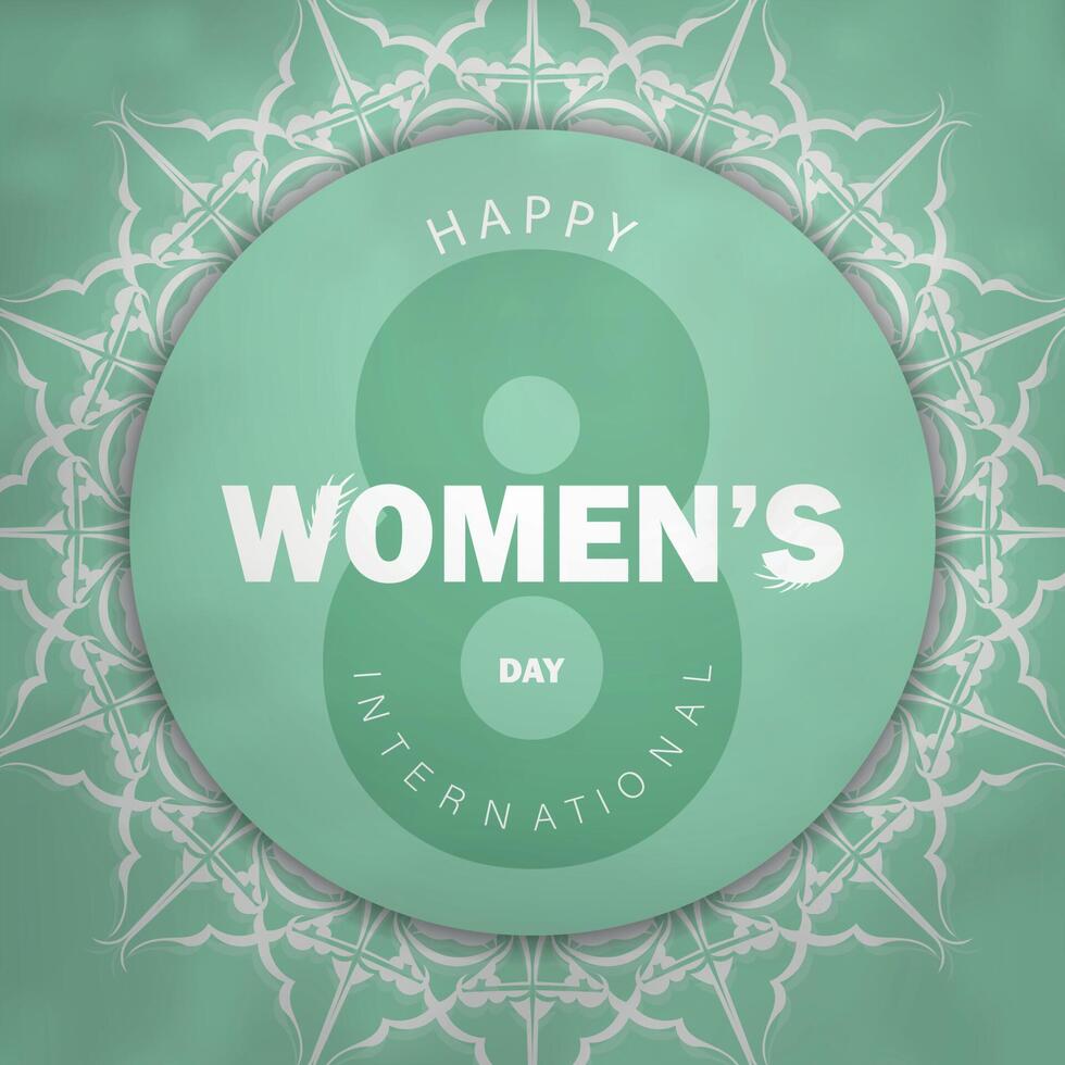 March 8 card in mint color with abstract white pattern vector