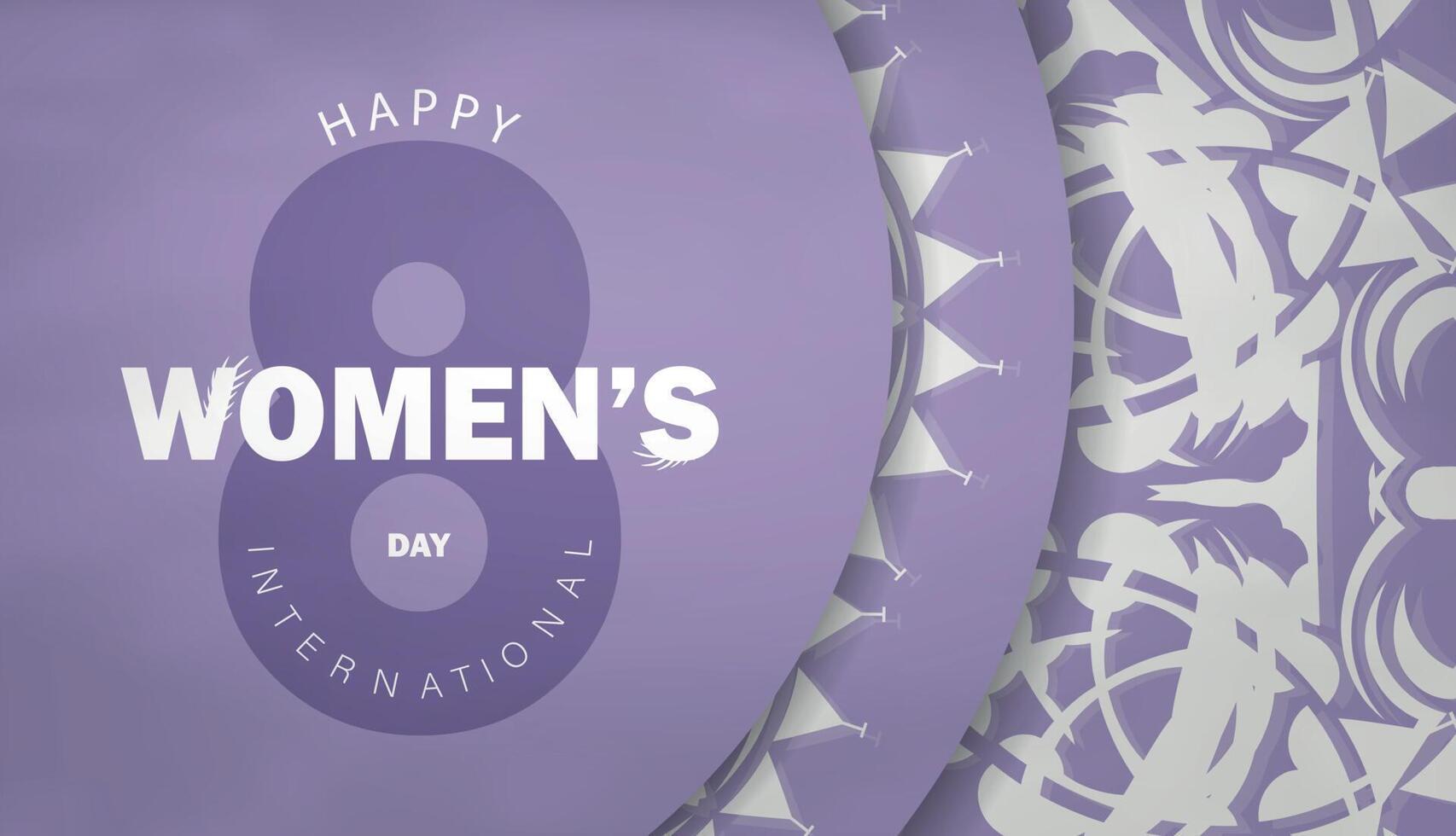 8 march flyer template international womens day purple color with winter white pattern vector