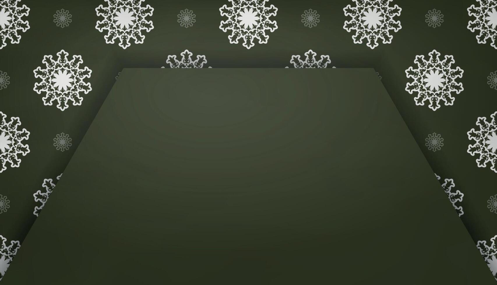 Dark green banner with Indian white ornaments and a place under the logo vector