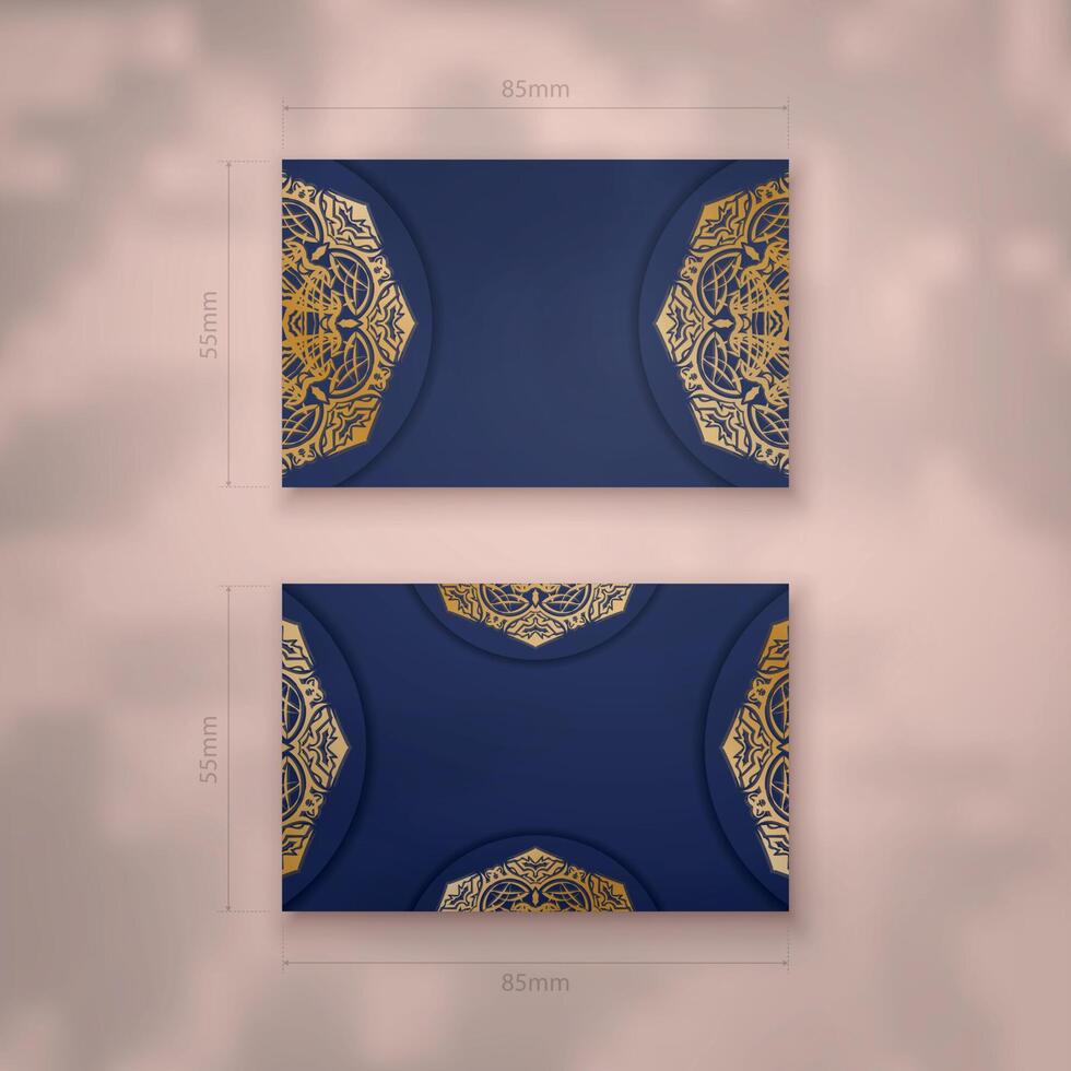 Presentable business card in dark blue with gold mandala pattern for your personality. vector