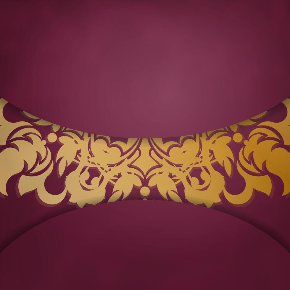 Brochure in burgundy color with abstract gold ornamentation is ready to print. vector