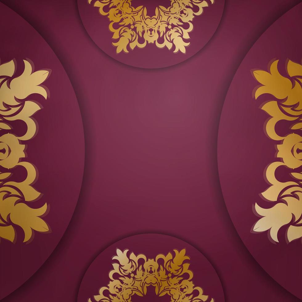 Brochure in burgundy color with abstract gold ornaments for your design. vector