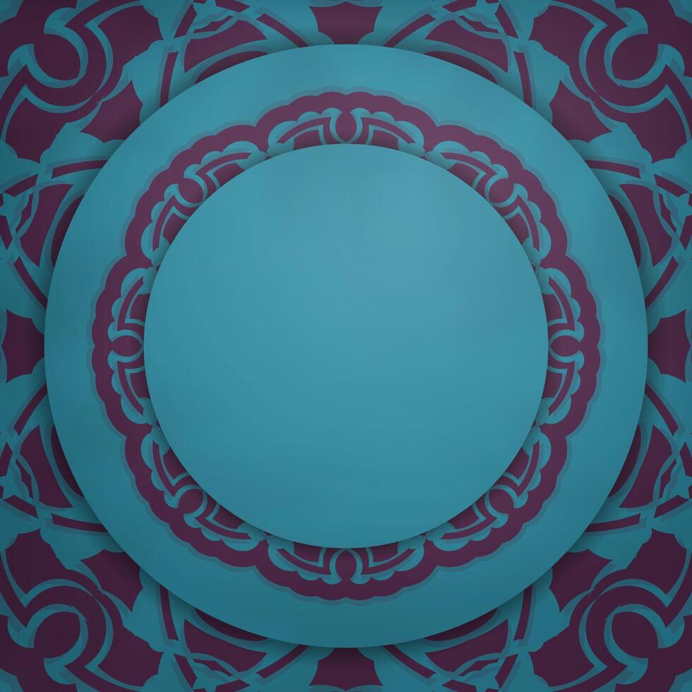 A turquoise postcard with a purple mandala is ready for printing. vector