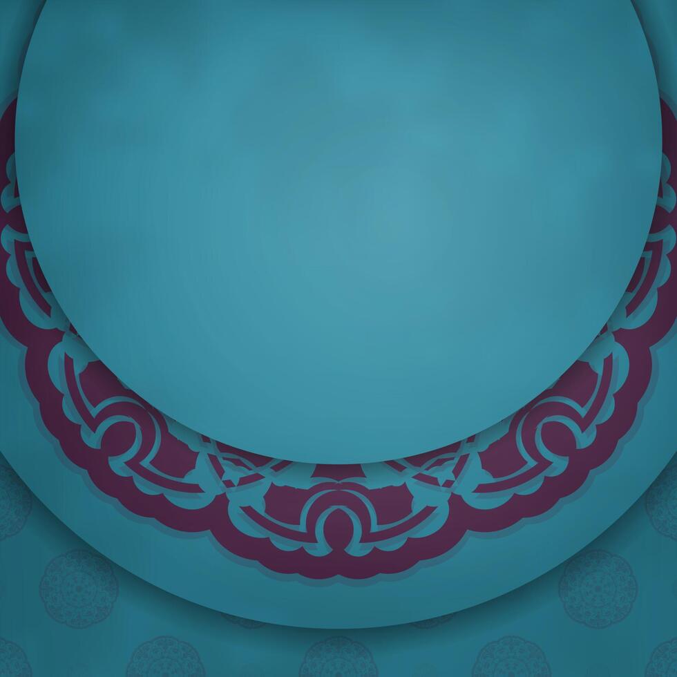 Turquoise postcard with vintage purple ornament for your congratulations. vector