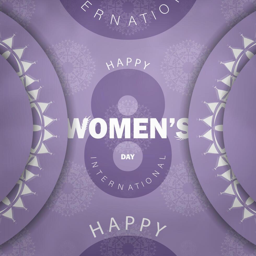 Brochure template March 8 purple color with abstract white pattern vector