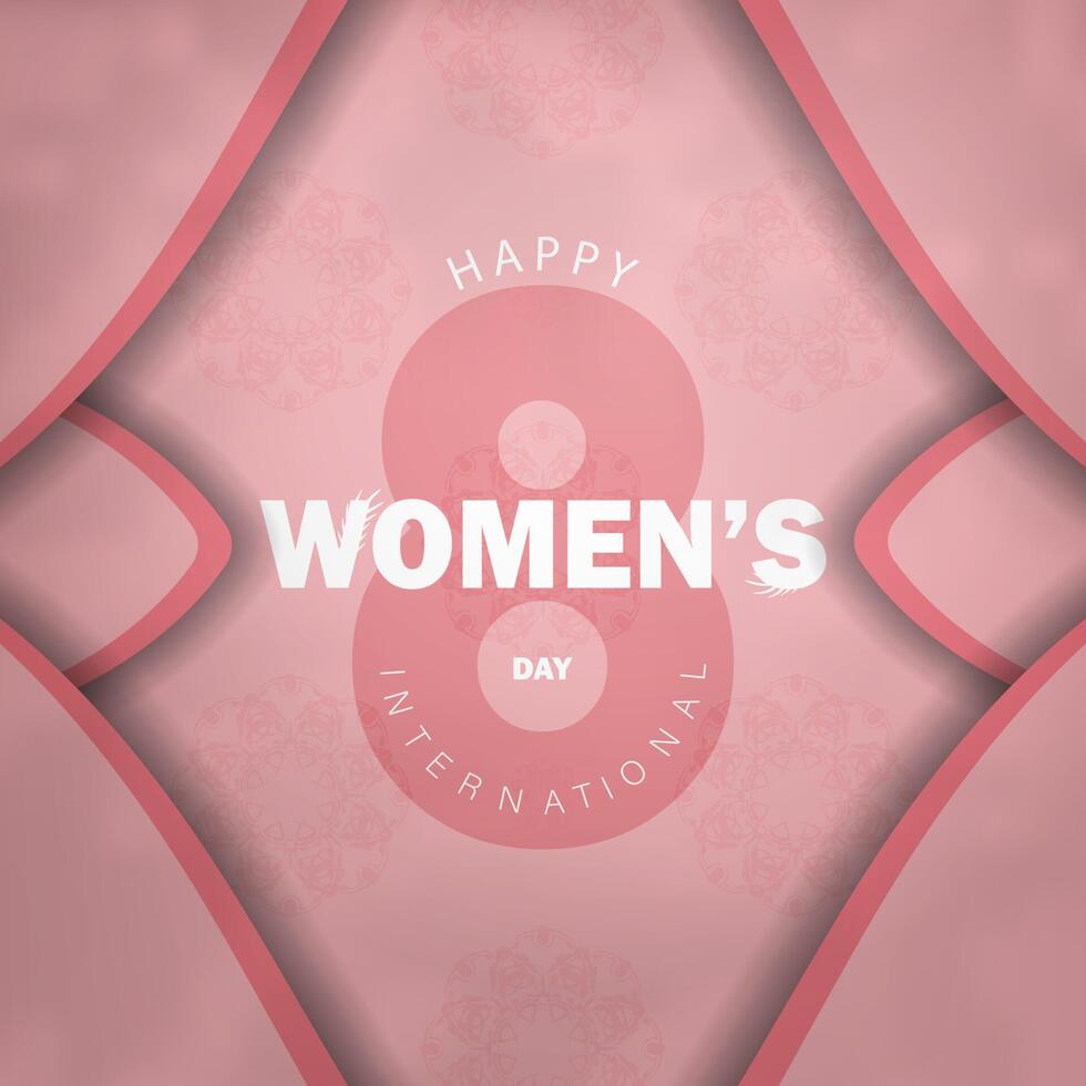 Greeting card 8 march international womens day pink color with vintage pattern vector