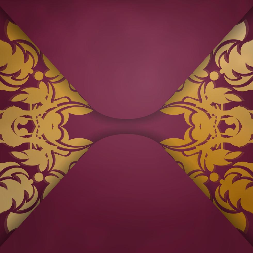 Brochure in burgundy color with a mandala in gold ornament is ready for printing. vector