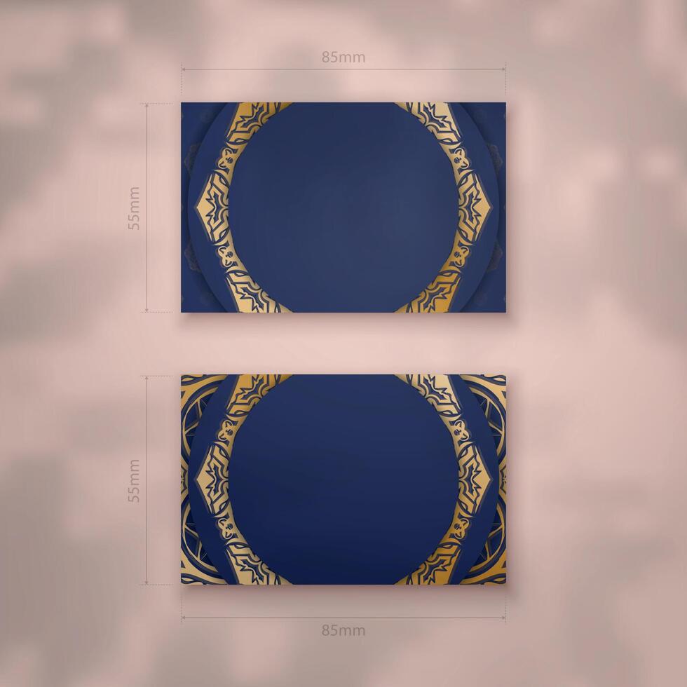 Presentable business card in dark blue with antique gold ornaments for your personality. vector