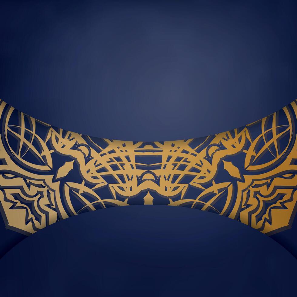Business card in dark blue with a luxurious gold pattern for your contacts. vector