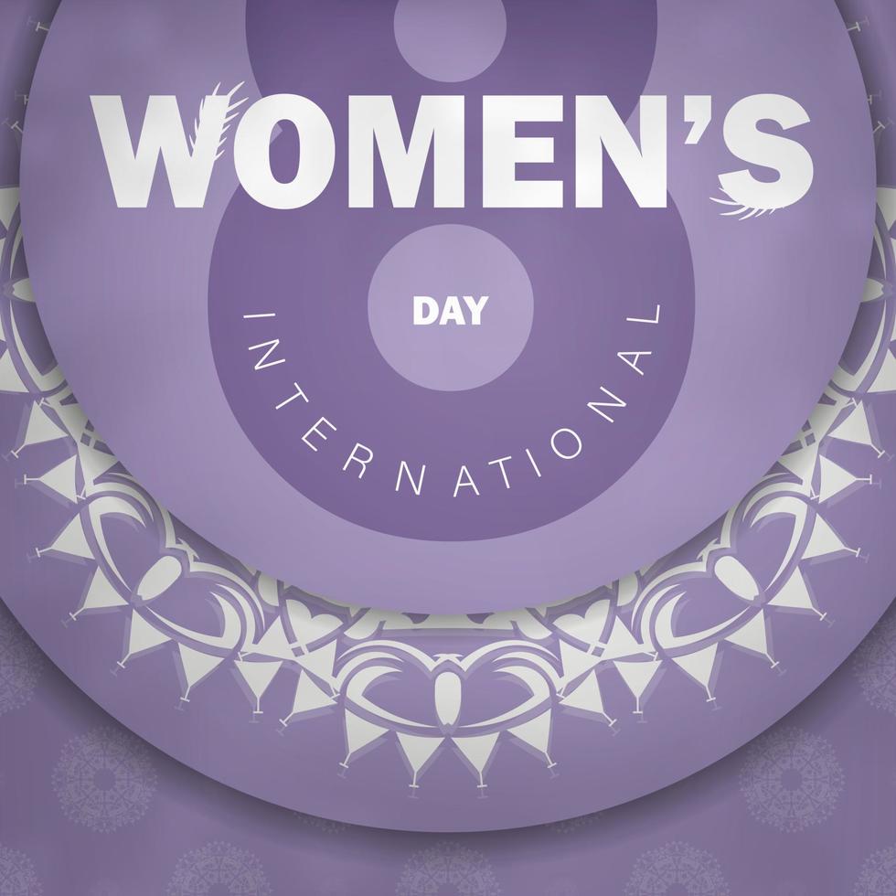plantilla de folleto 8 de marzo día internacional de la mujer color púrpura con patrón blanco de lujo vector