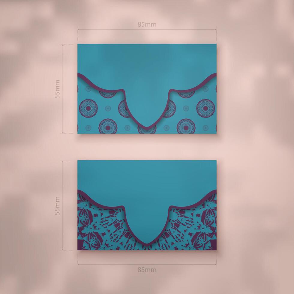 Presentable business card in turquoise color with abstract purple pattern for your contacts. vector